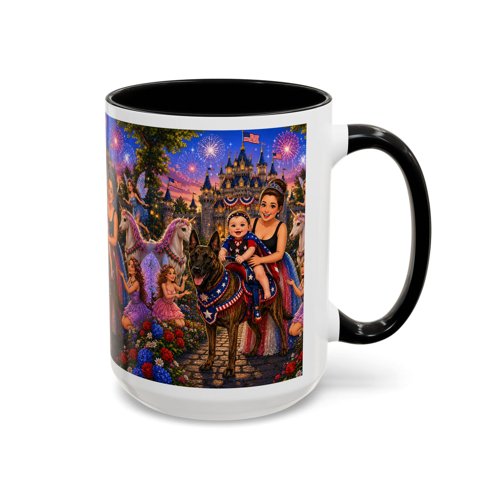 Patriotic Fairy Tale Coffee Mug — Family Castle, Fireworks & Unicorns