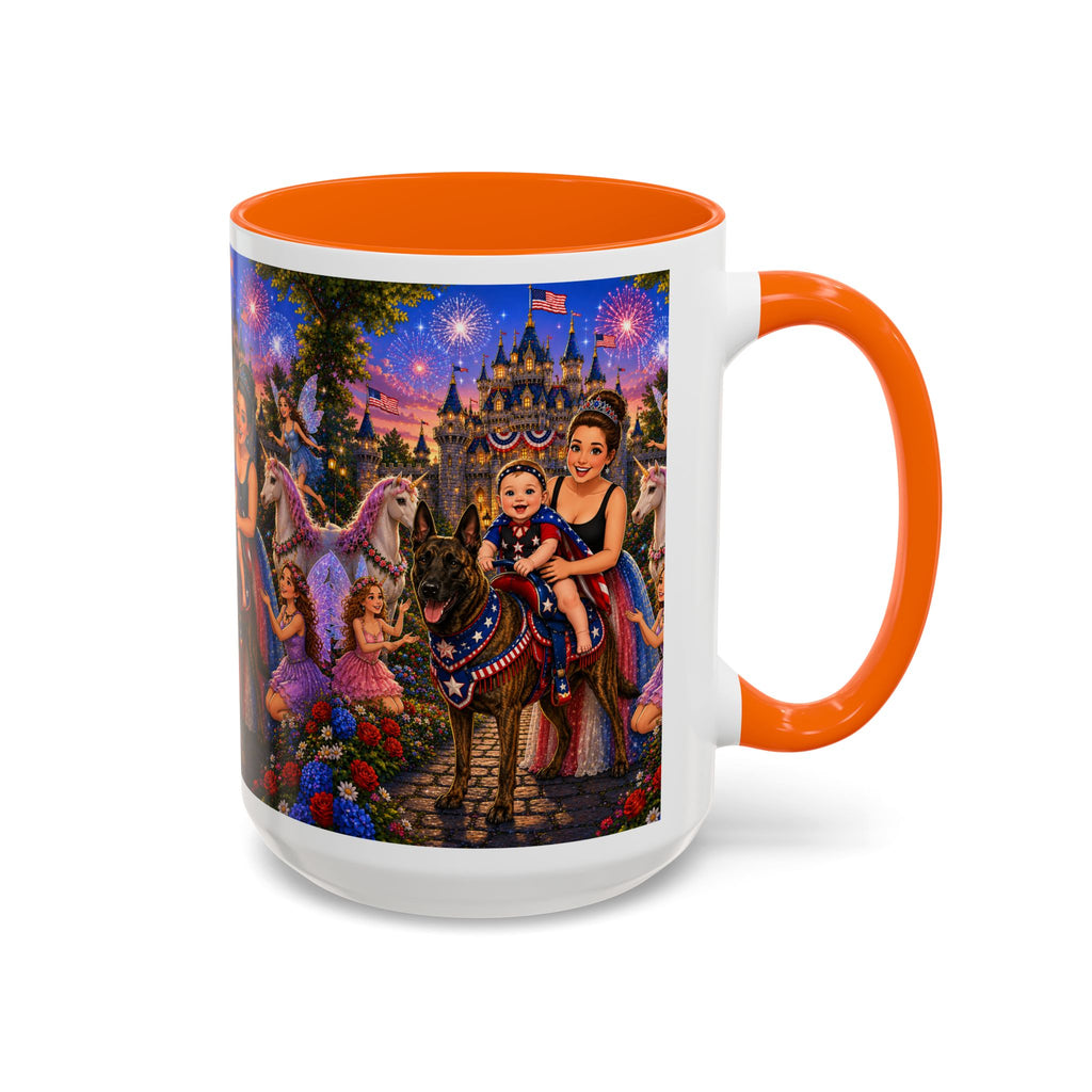 Patriotic Fairy Tale Coffee Mug — Family Castle, Fireworks & Unicorns