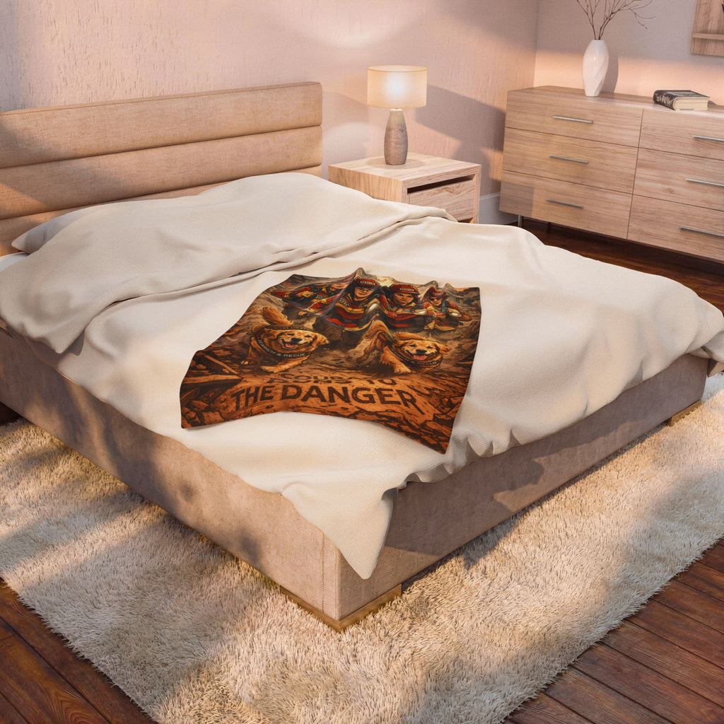 Search & Rescue Firefighter Blanket — "Courage Runs to the Danger" Velveteen Throw