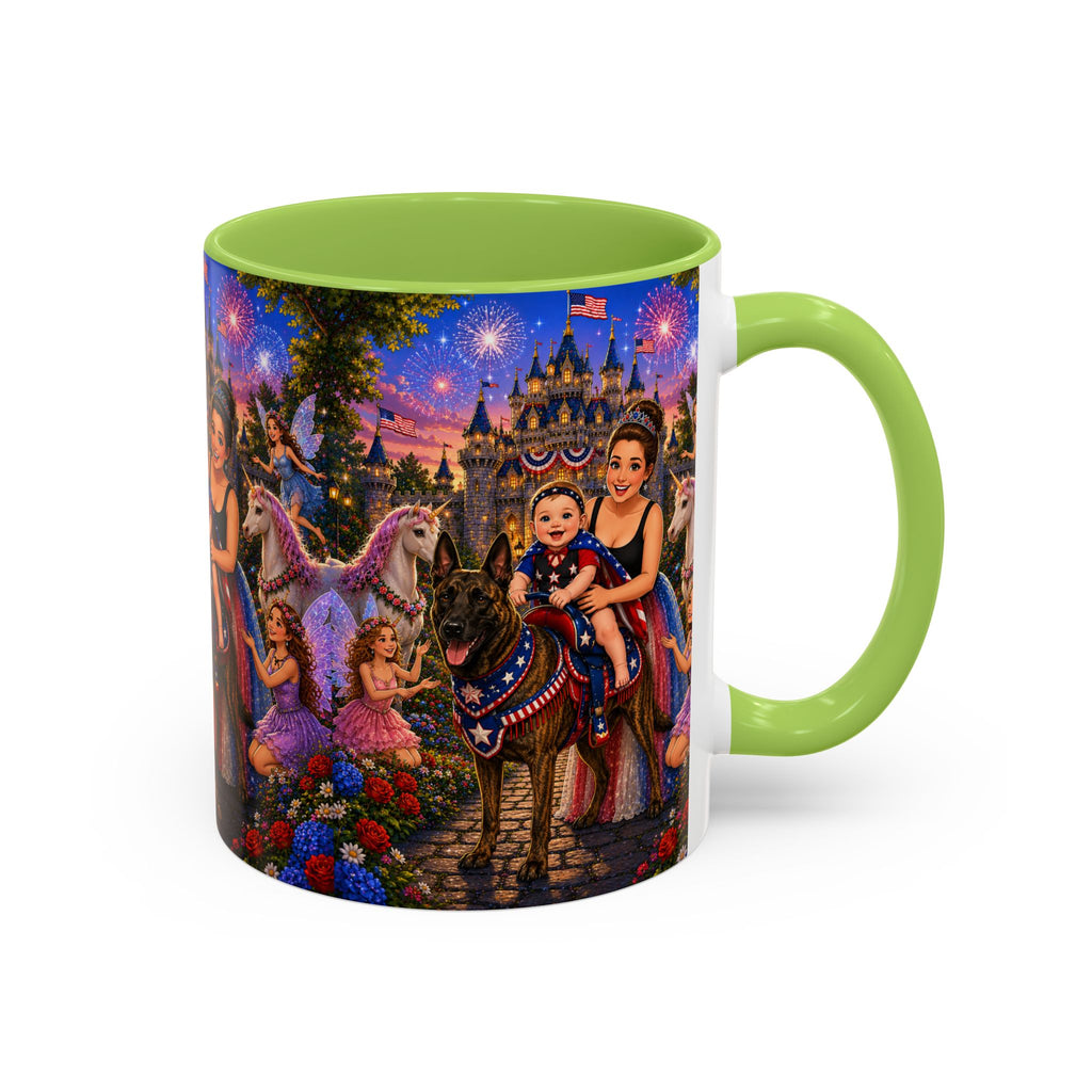 Patriotic Fairy Tale Coffee Mug — Family Castle, Fireworks & Unicorns