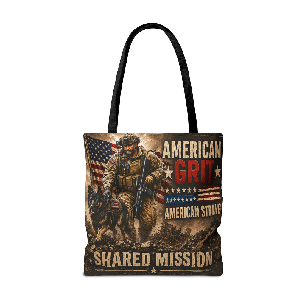 American Grit Military Tote Bag - "Shared Mission" Patriotic Veteran Flag Design