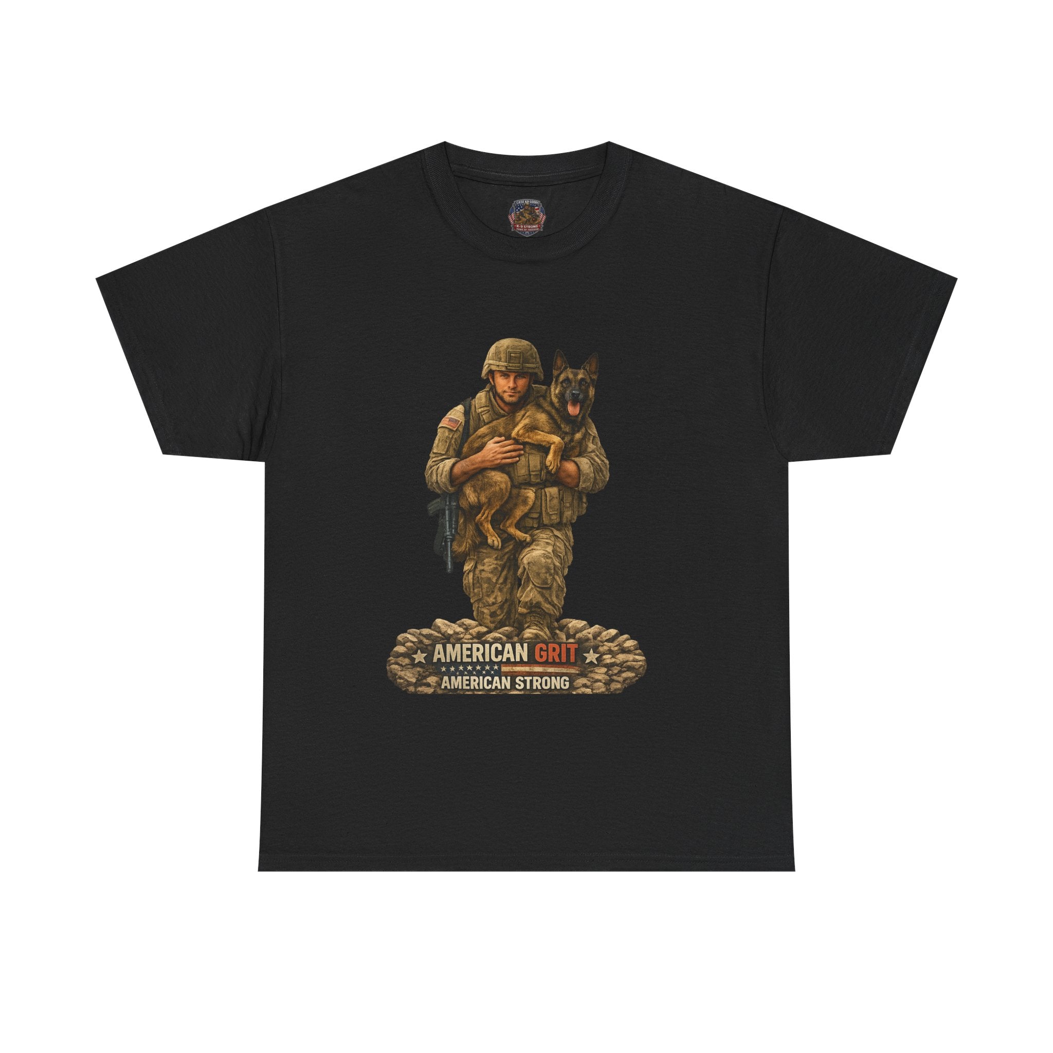 Military Soldier & K9 Rescue T‑Shirt — "American Grit, American Strong"