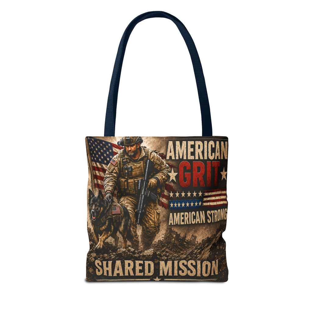 American Grit Military Tote Bag - "Shared Mission" Patriotic Veteran Flag Design