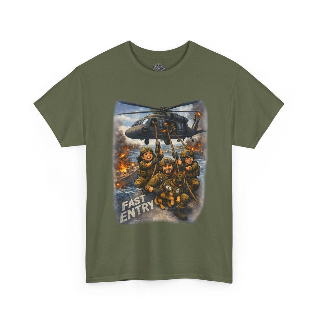 Military Helicopter Insertion Tee — "Fast Entry" Graphic T-Shirt