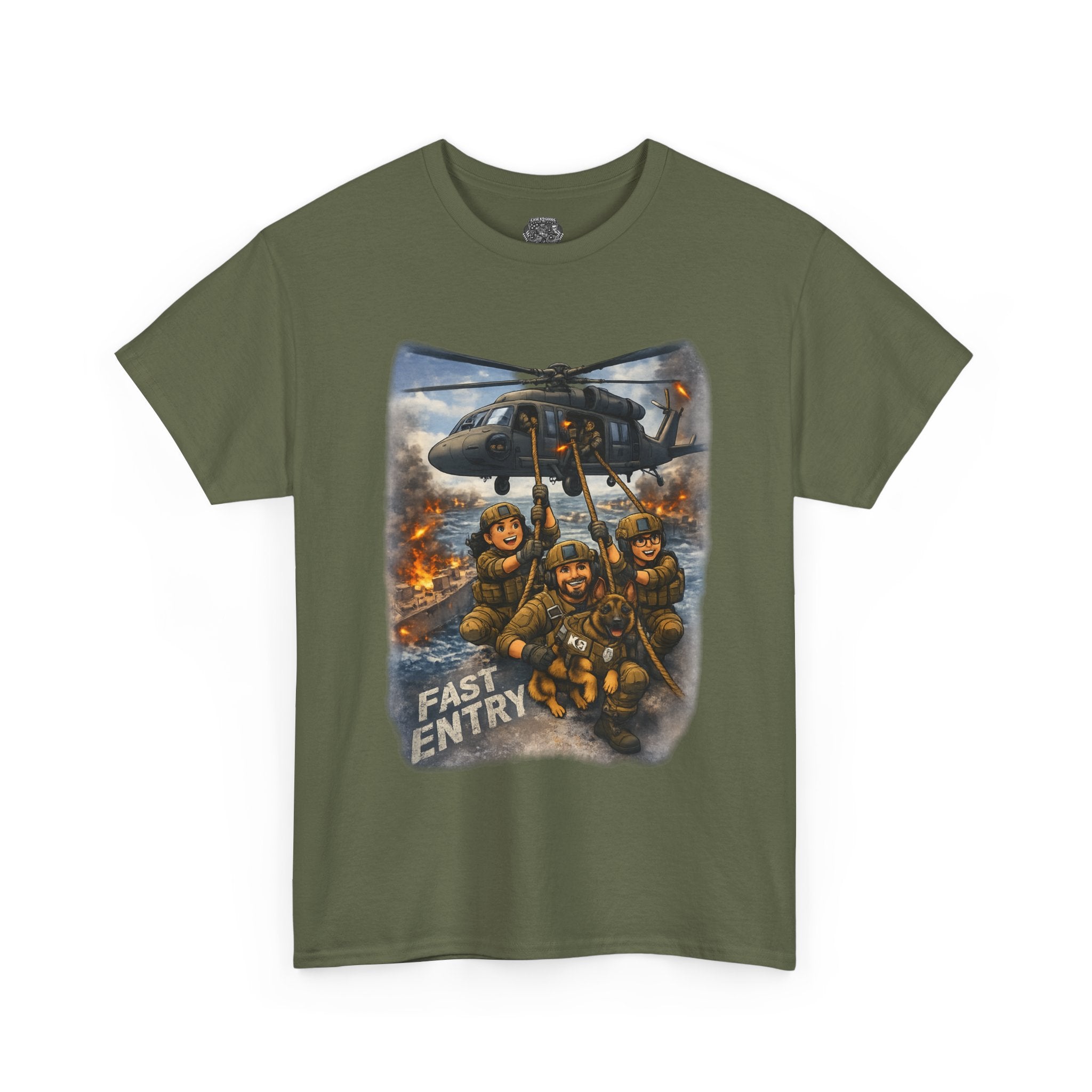 Military Helicopter Insertion Tee — "Fast Entry" Graphic T-Shirt