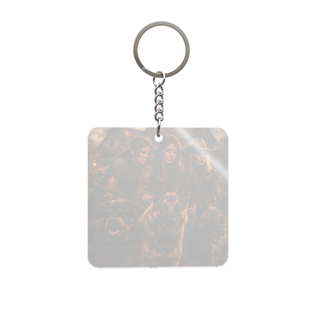 Family Warriors & Dogs Square Keychain — Western Home RPG Adventure Keyring