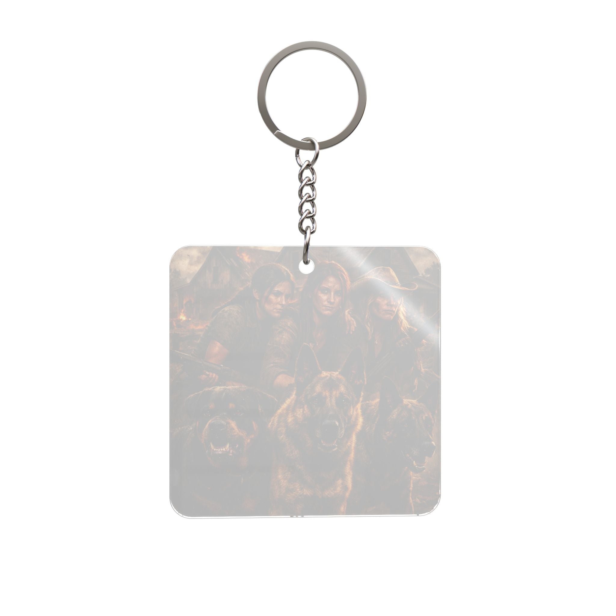 Family Warriors & Dogs Square Keychain — Western Home RPG Adventure Keyring