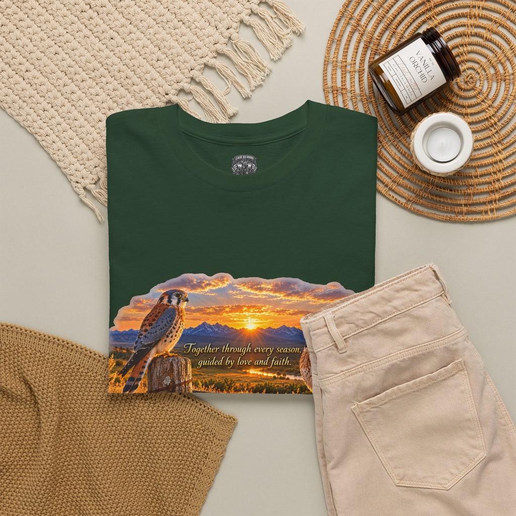 Desert Sunset Kestrels T-Shirt — Prairie Sunrise Hawk Pair Tee