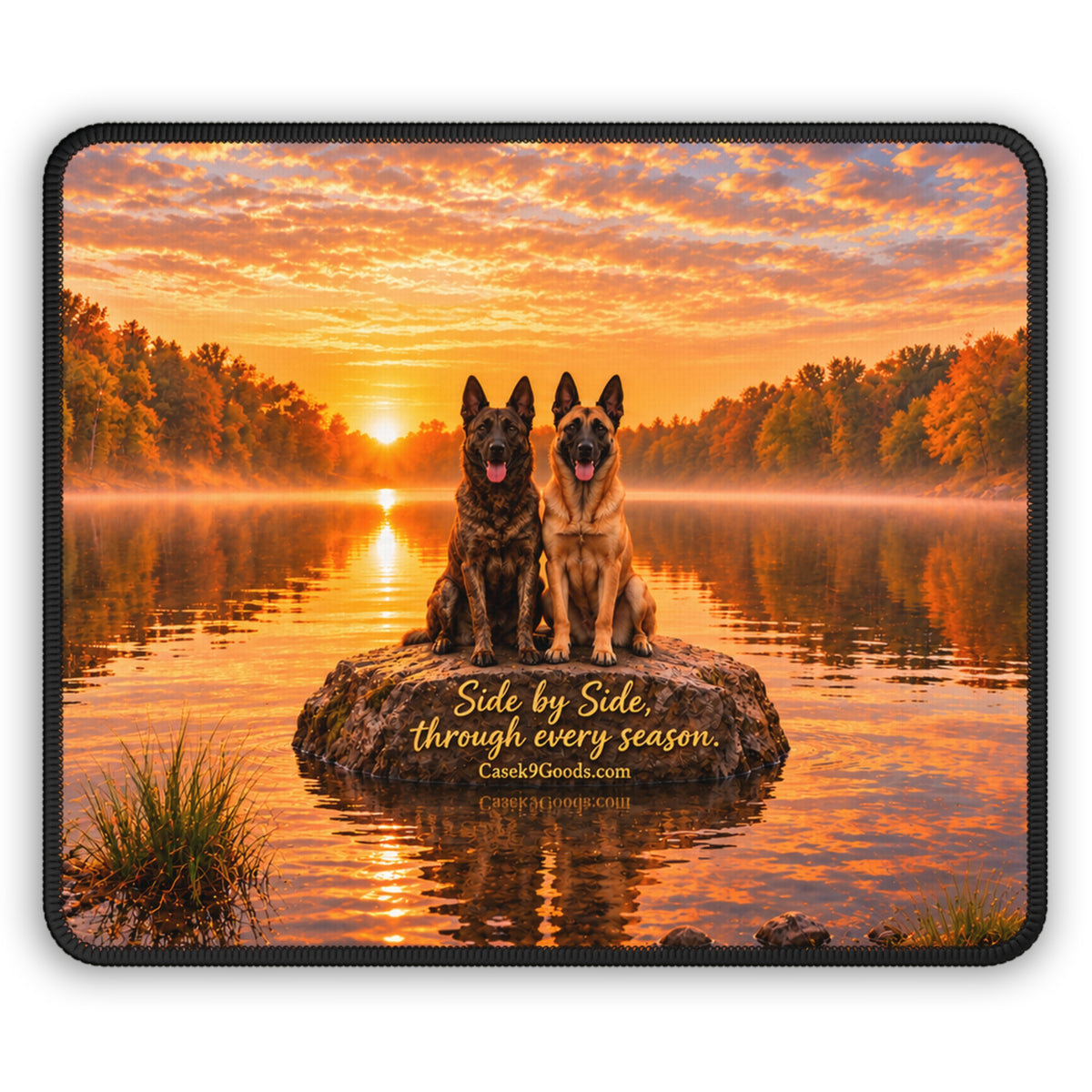 Dutch Shepherd Belgium Malinois Gaming Mouse Pad — "Side by Side Through Every Season" Sunset Design
