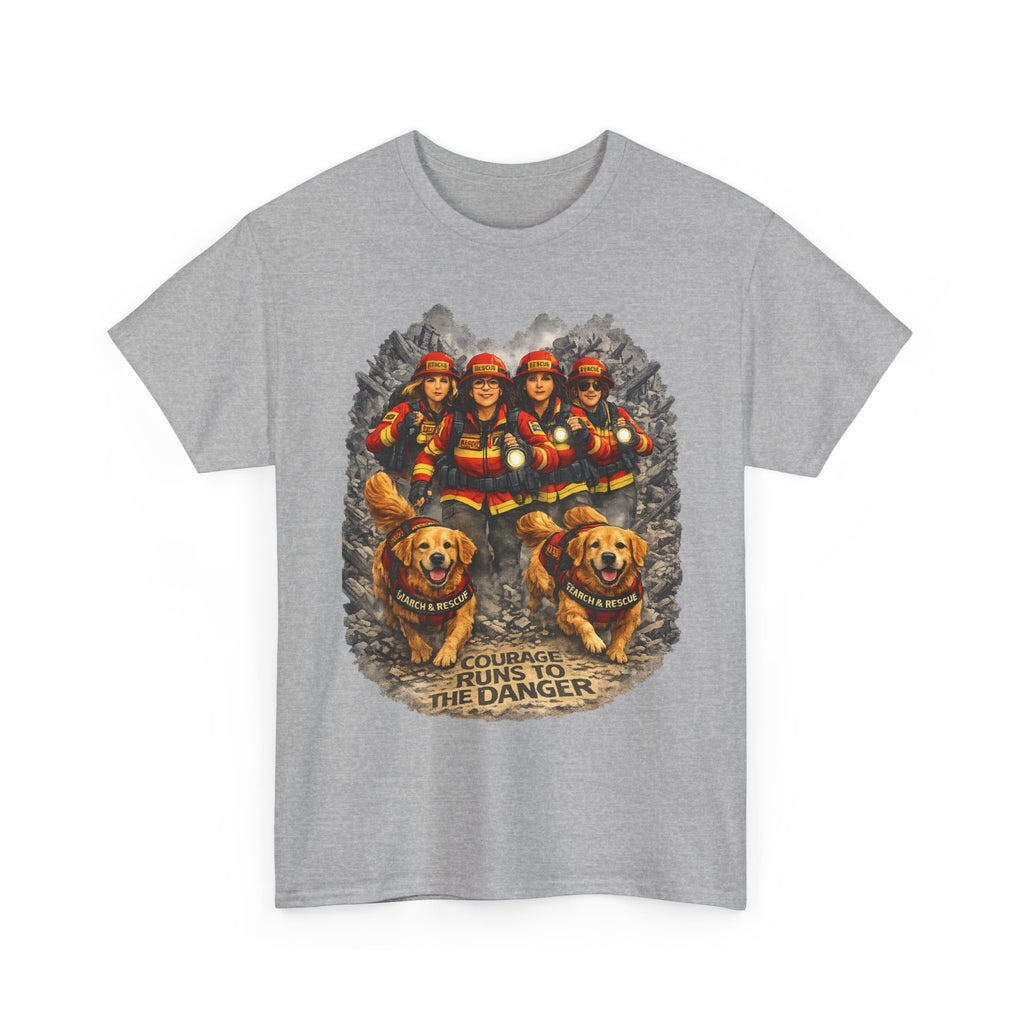 Firefighter Rescue Crew T‑Shirt — Courage Runs to the Danger Graphic Tee