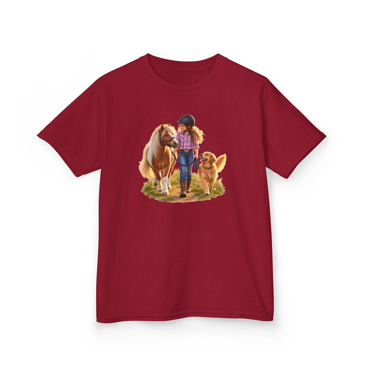 Kids Tee — Little Rider with Pony & Dog Illustration