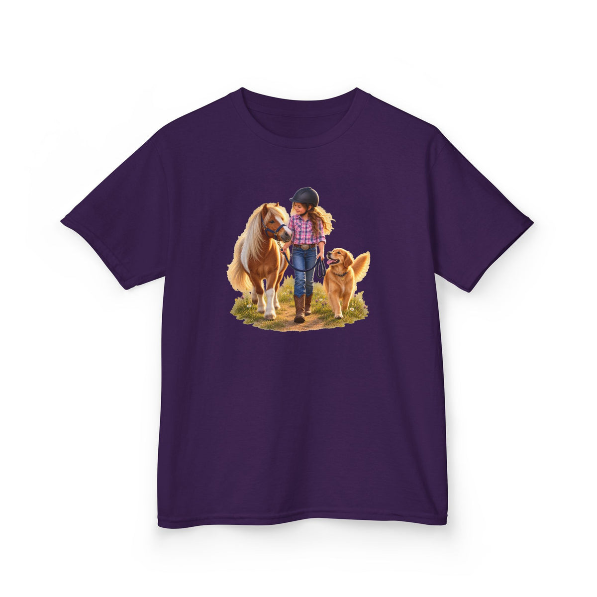 Kids Tee — Little Rider with Pony & Dog Illustration