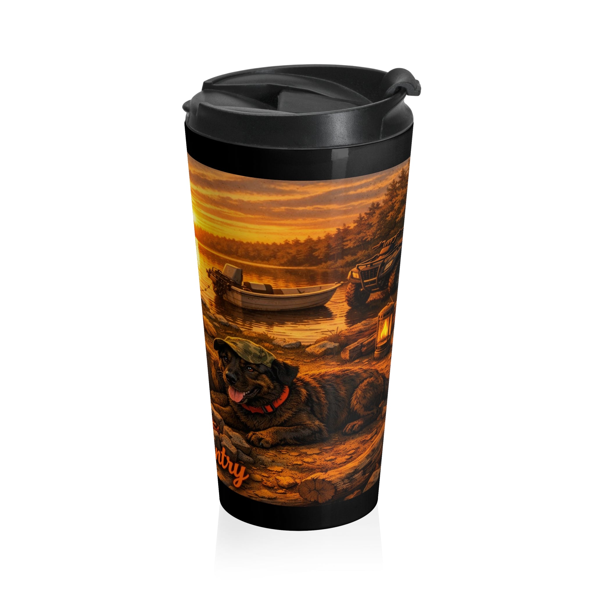 Rustic Bear Family Travel Mug — 'Born Country' Insulated Stainless Steel Tumbler