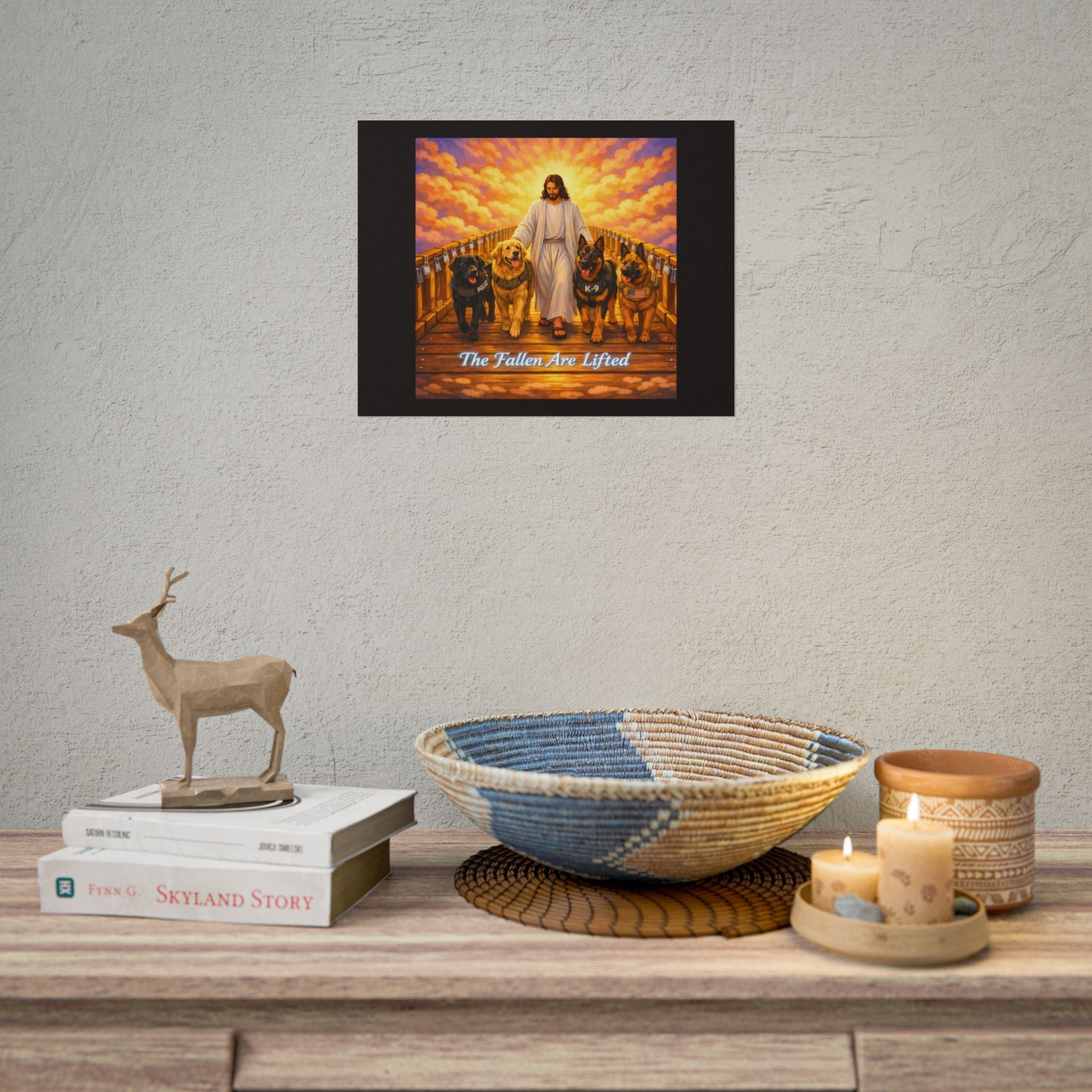 Rolled Poster — Jesus with K-9 Dogs "The Fallen Are Lifted" Memorial Wall Art