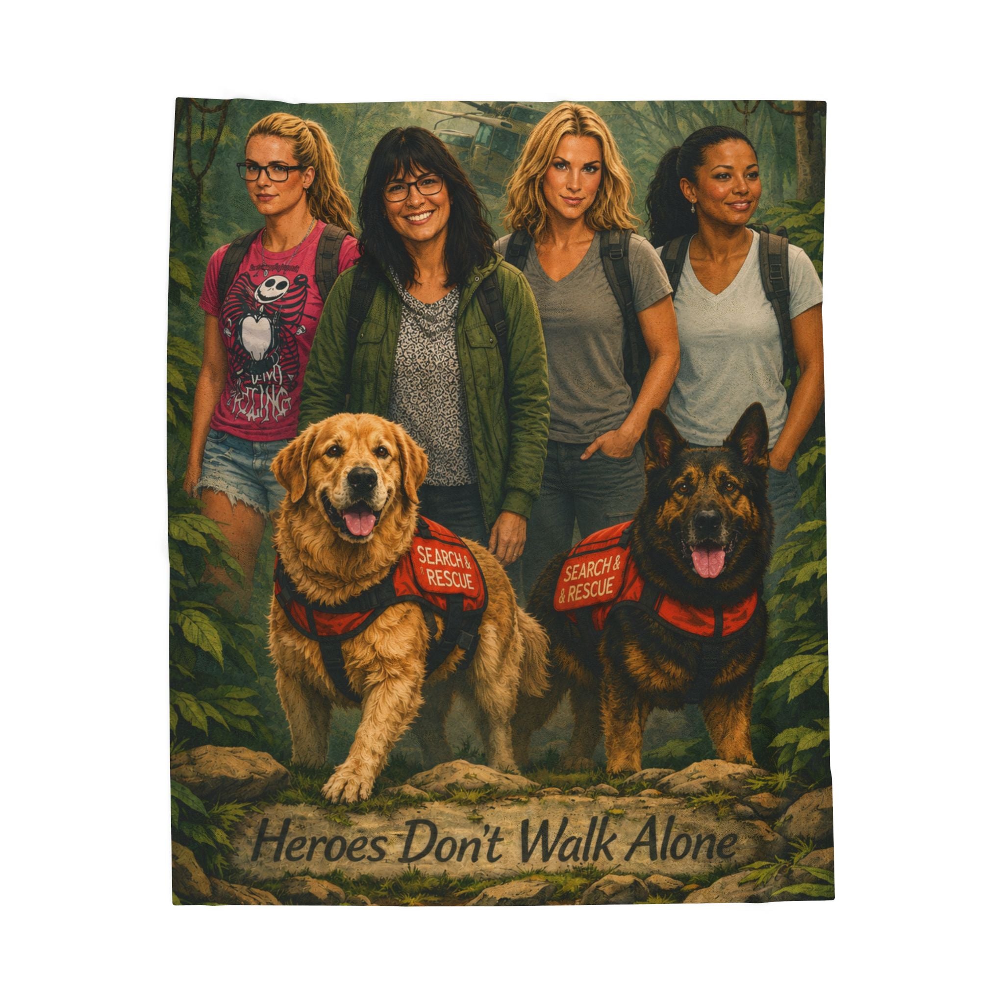 Velveteen Plush Blanket — "Heroes Don't Walk Alone" Service Dog Tribute Throw