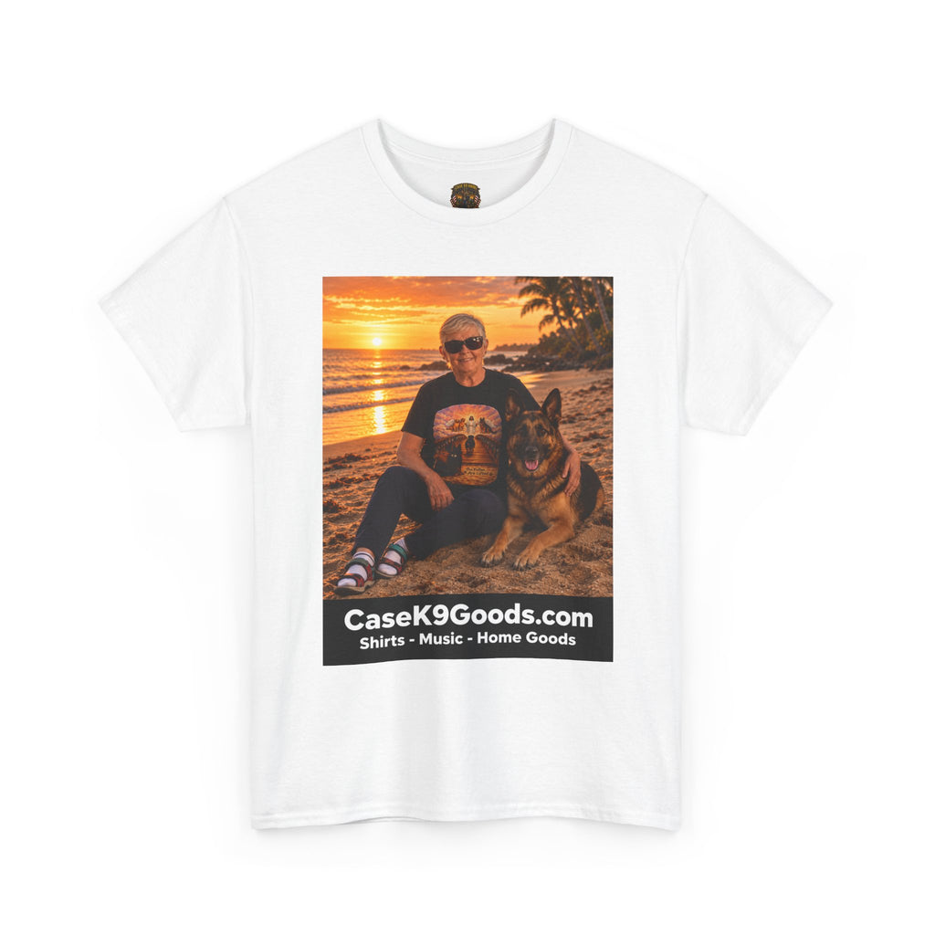 CaseK9Goods Photo Tee – Sunset Beach Portrait with German Shepherd