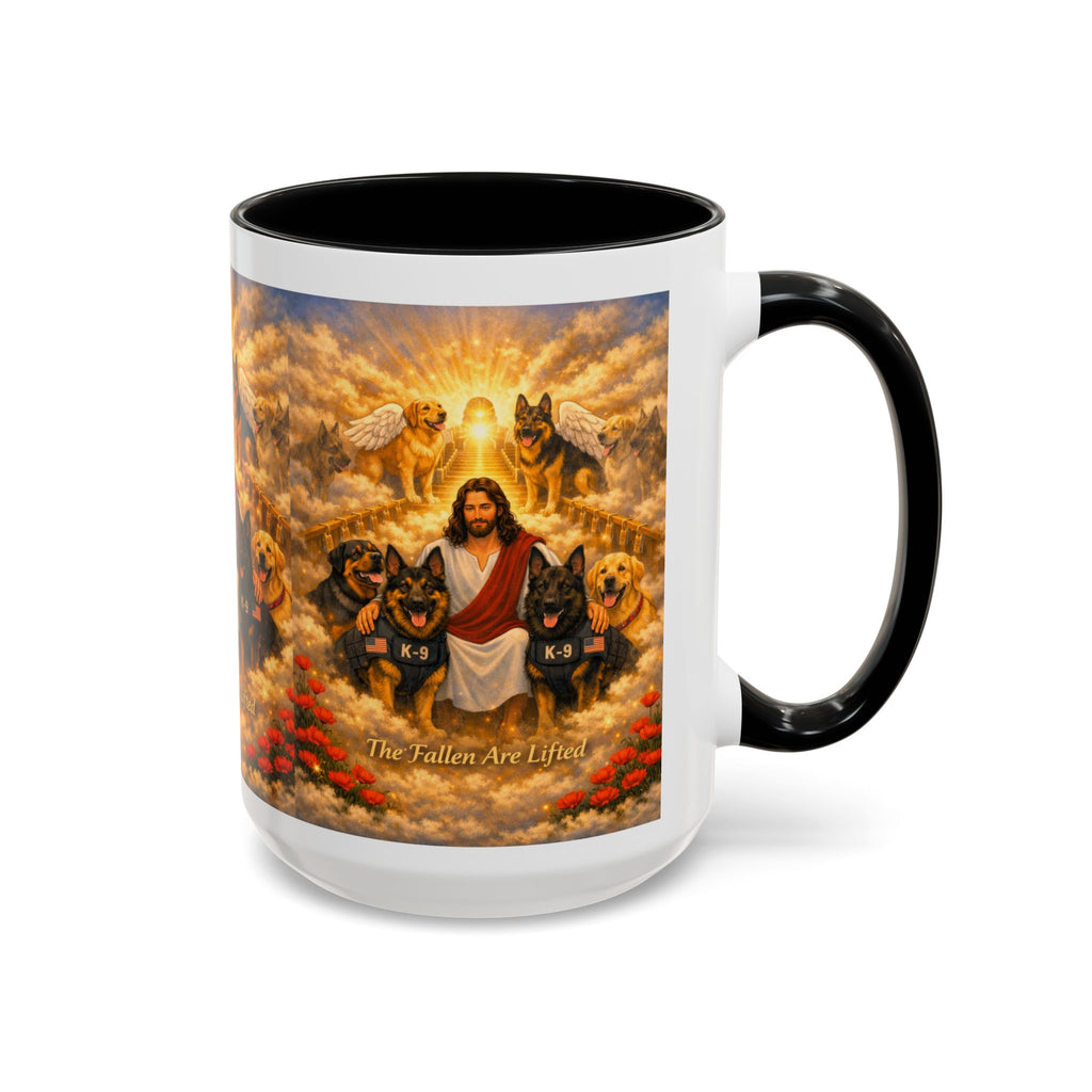 Christian Dog Memorial Coffee Mug — “The Fallen Are Lifted” Accent 11/15oz