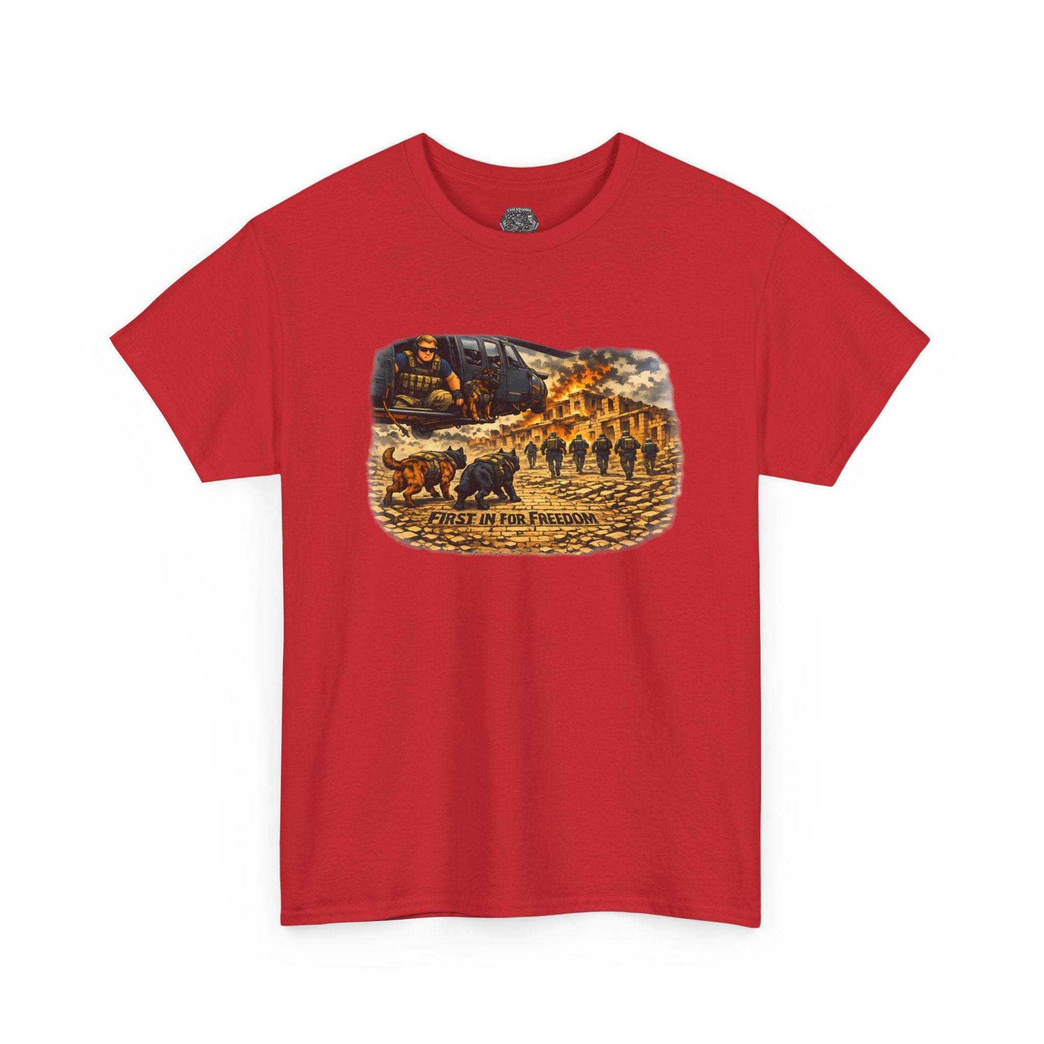 Military K-9 Freedom T-Shirt – "The First In to Battle" Graphic Tee