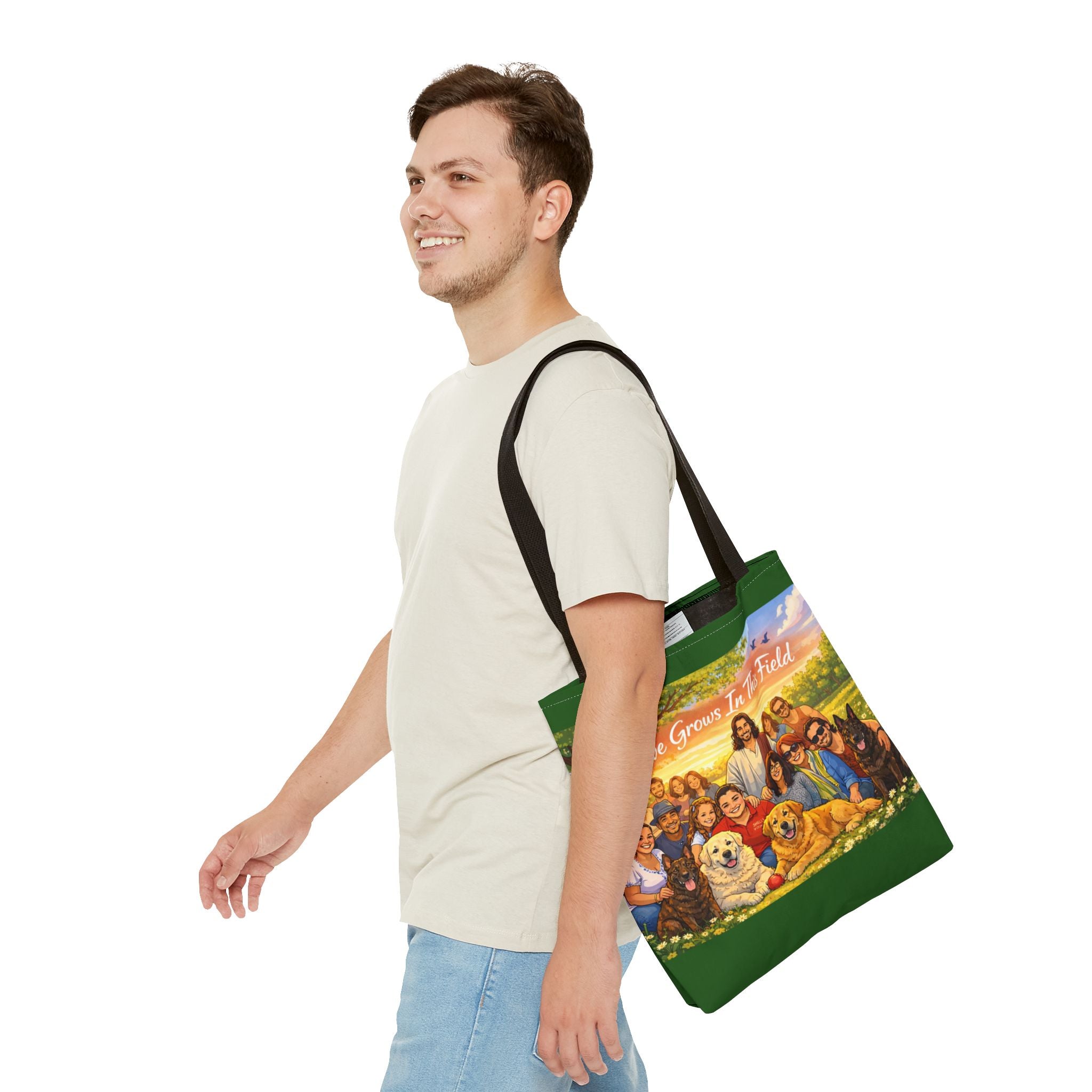 Love Grows In This Field Tote Bag — Jesus & Dogs Inspirational Art Tote
