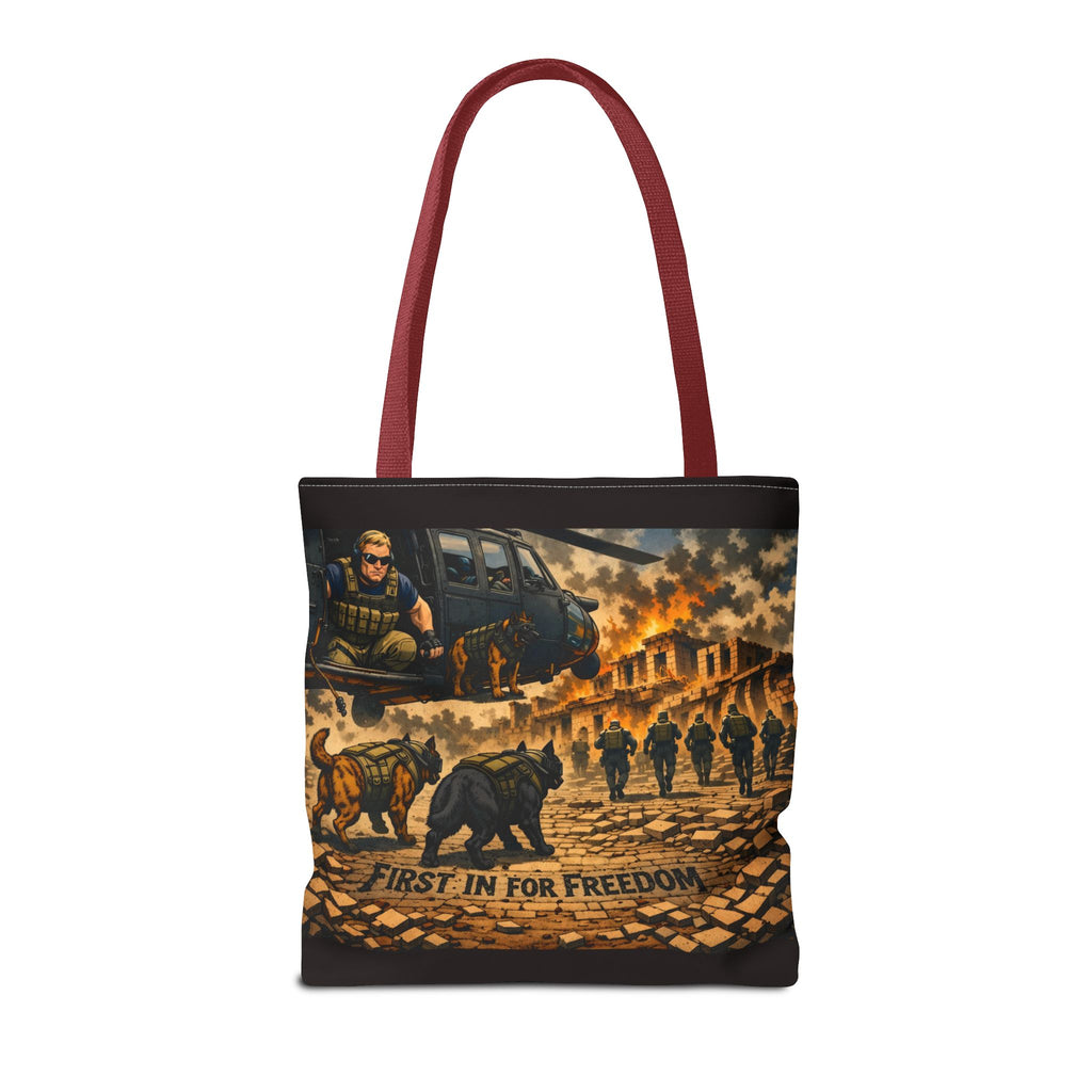Tote Bag — "First In For Freedom" Military Scene Tote