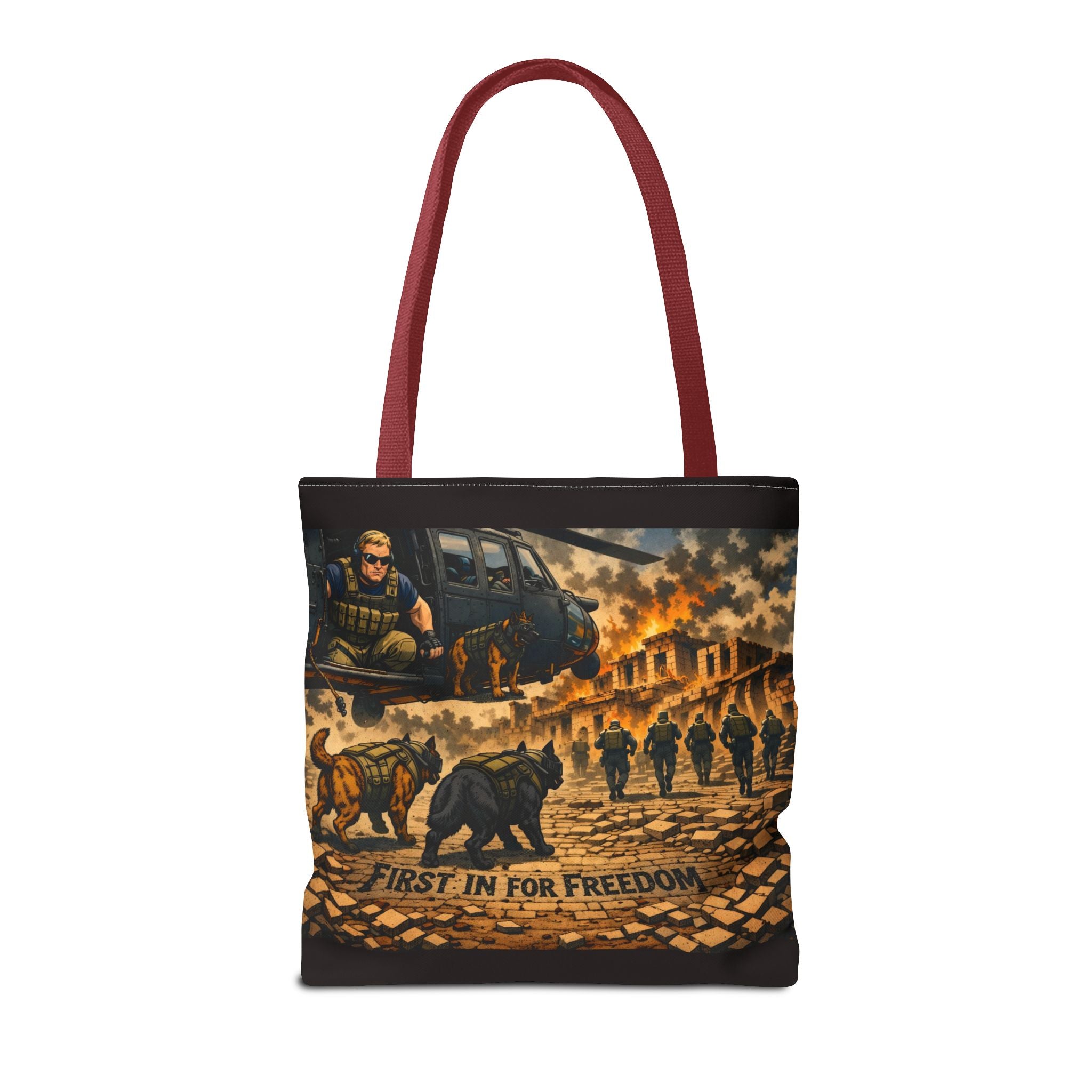 Tote Bag — "First In For Freedom" Military Scene Tote