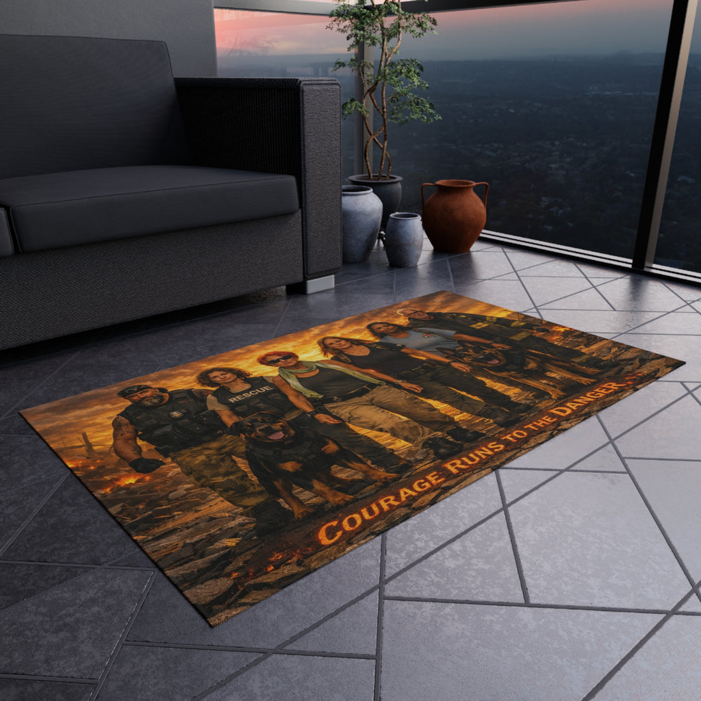 Outdoor Rug — Courage Runs to the Danger K-9 Rescue Team Doormat