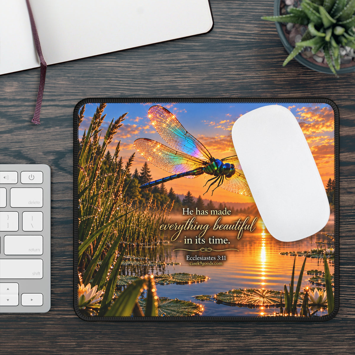 Dragonfly Sunrise Mouse Pad — Ecclesiastes 3:11 Inspirational Gaming Pad