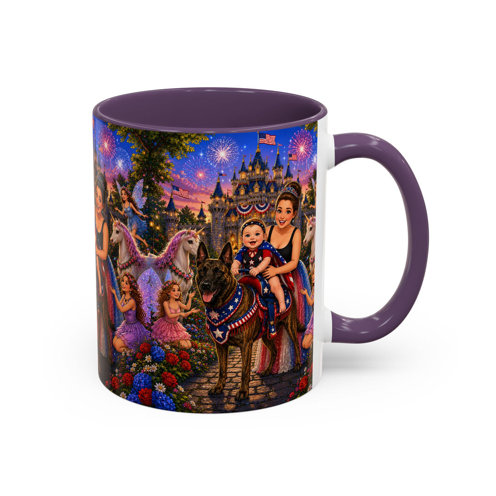 Patriotic Fairy Tale Coffee Mug — Family Castle, Fireworks & Unicorns