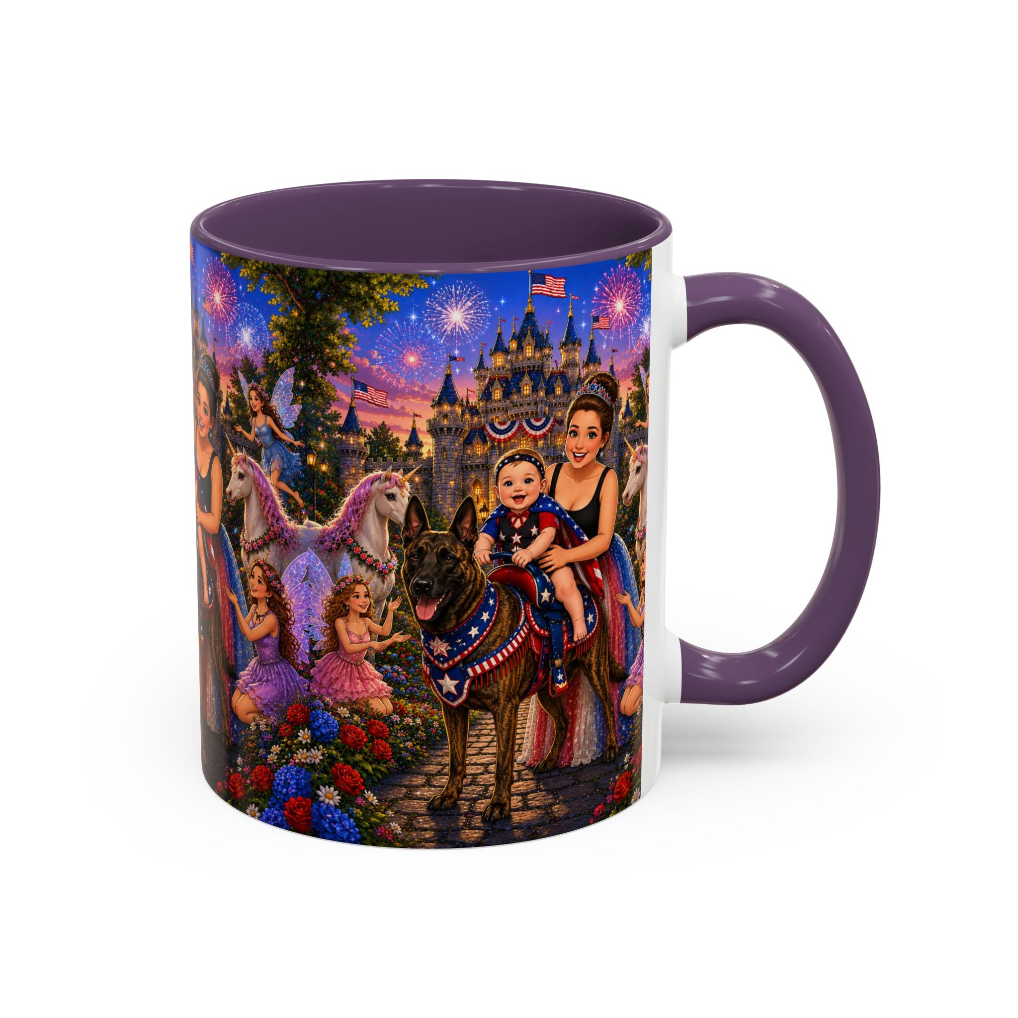 Patriotic Fairy Tale Coffee Mug — Family Castle, Fireworks & Unicorns