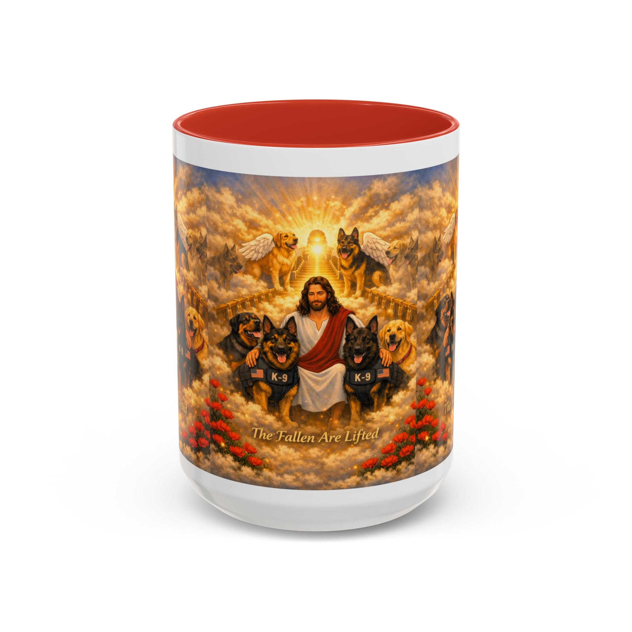 Christian Dog Memorial Coffee Mug — “The Fallen Are Lifted” Accent 11/15oz