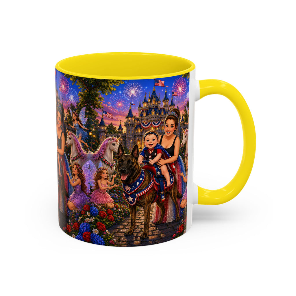 Patriotic Fairy Tale Coffee Mug — Family Castle, Fireworks & Unicorns