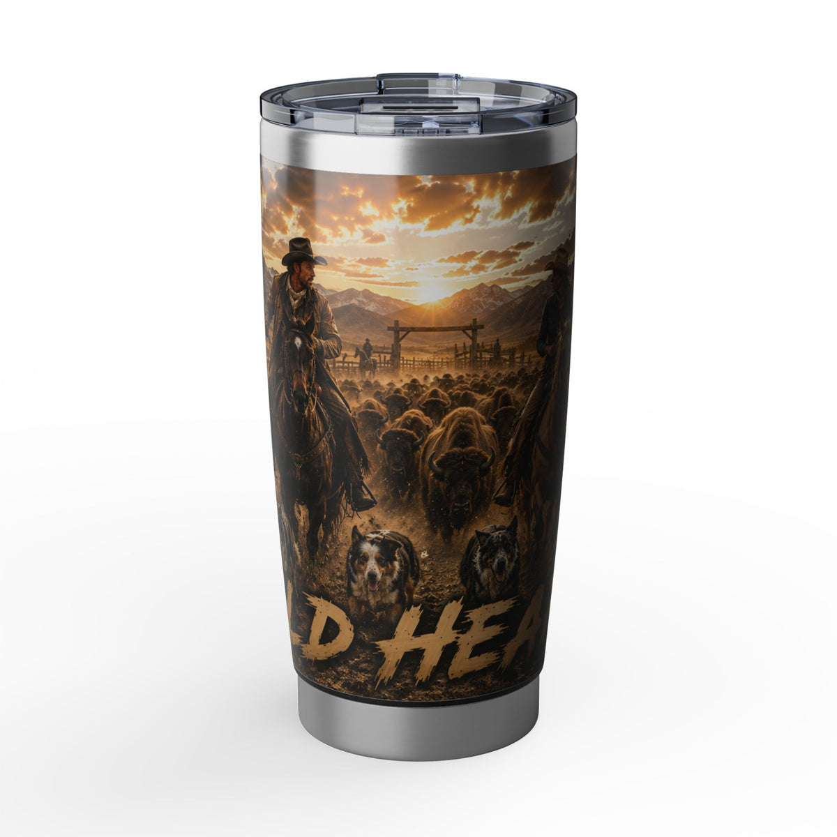 Buffalo Dog Herding Vagabond 20oz Tumbler — Western Cowboy Scenic Insulated Travel Mug
