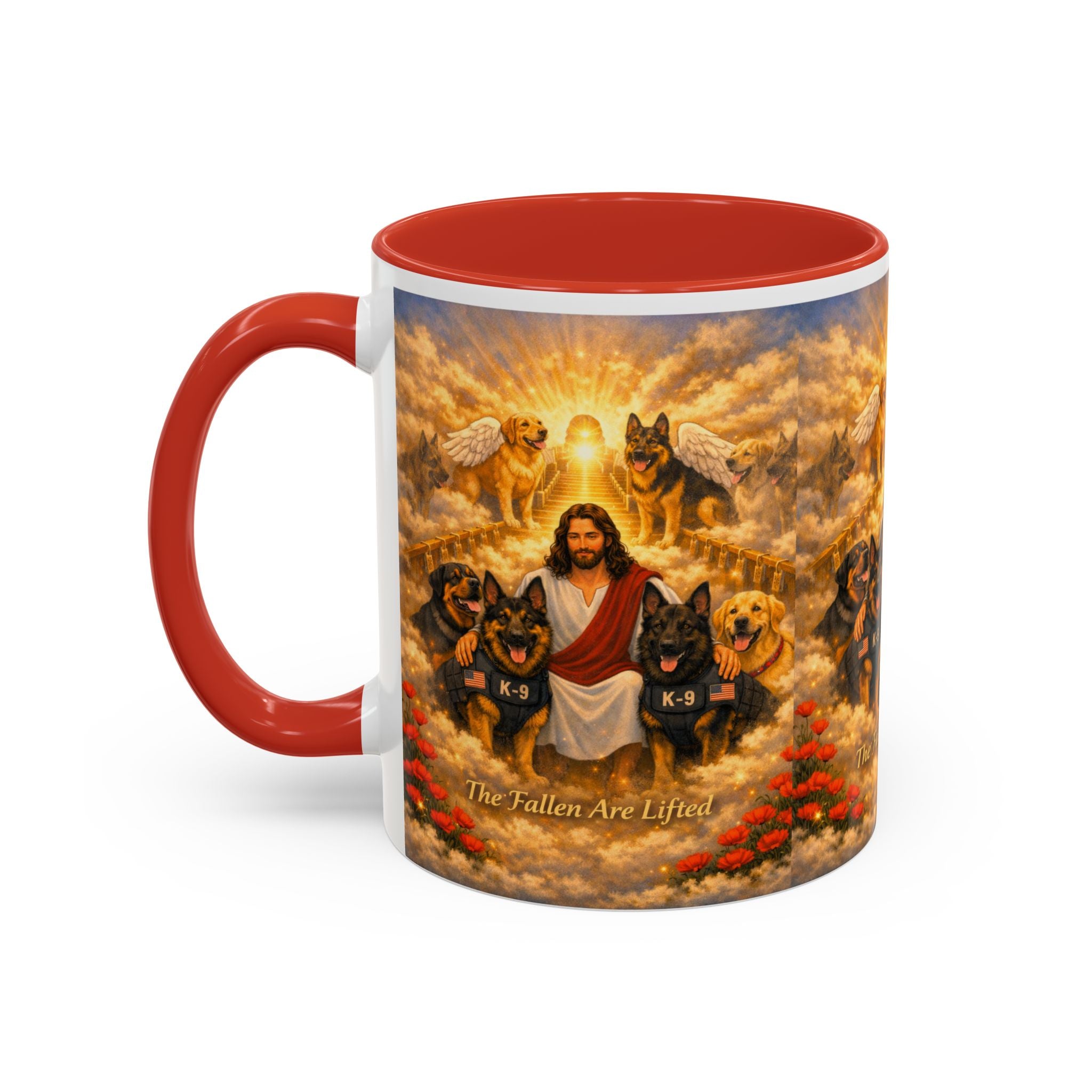 Christian Dog Memorial Coffee Mug — “The Fallen Are Lifted” Accent 11/15oz