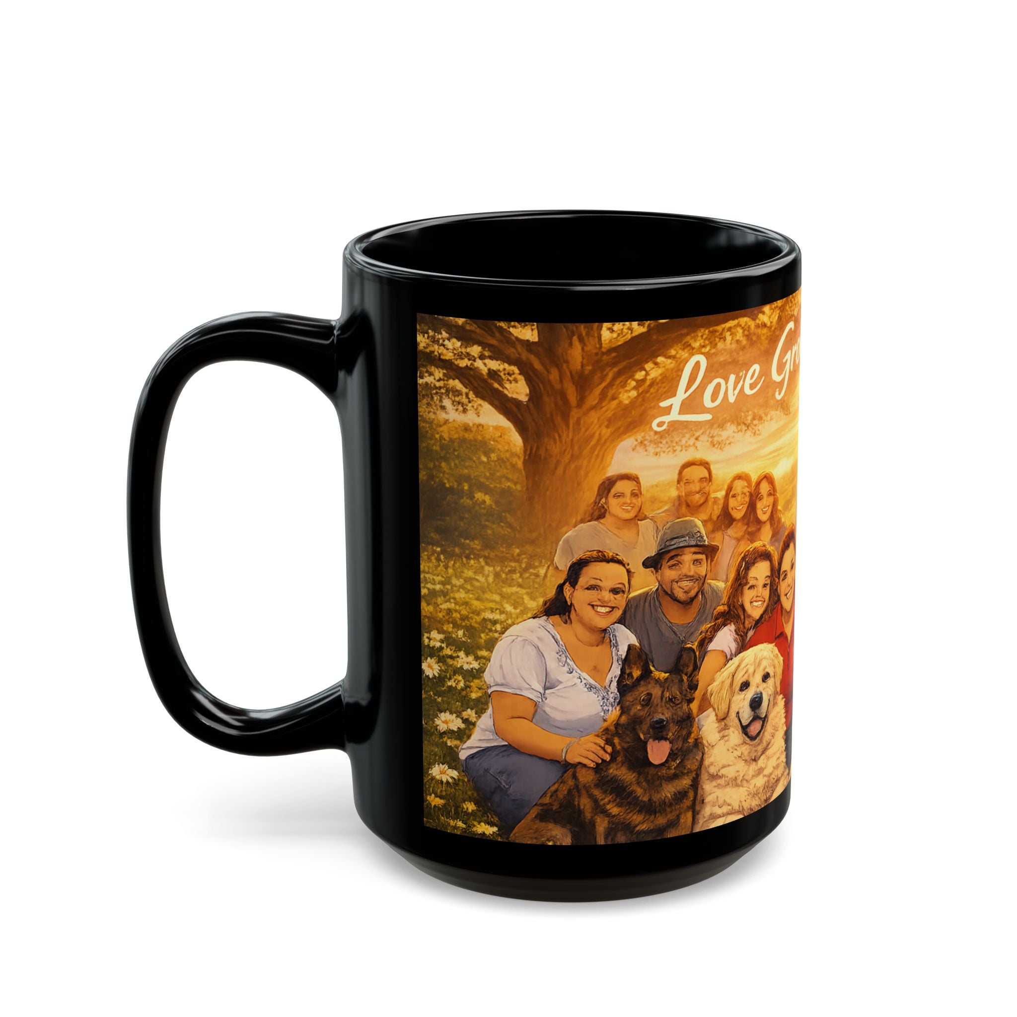 Christian Family Love Mug — "Love Grows In This Field" Black Coffee Cup (11oz/15oz)