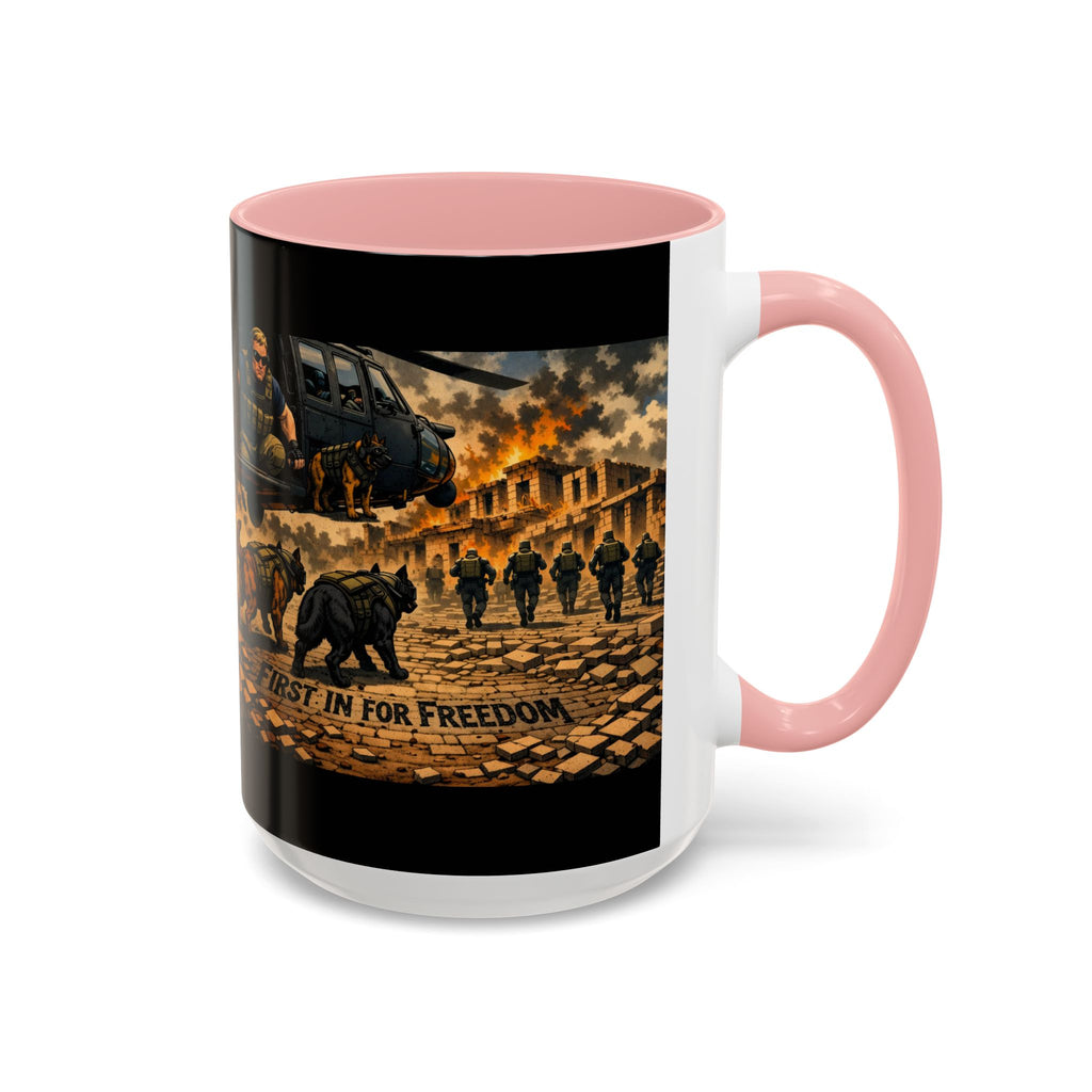 Military K9 Coffee Mug — 'First In for Freedom' Accent Ceramic Mug