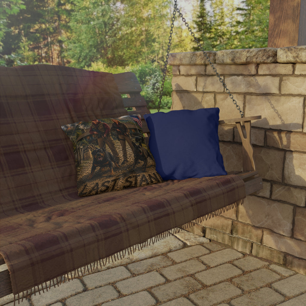 Outdoor Pillow — Patriotic Hunting Couple with Guard Dogs Accent Pillow