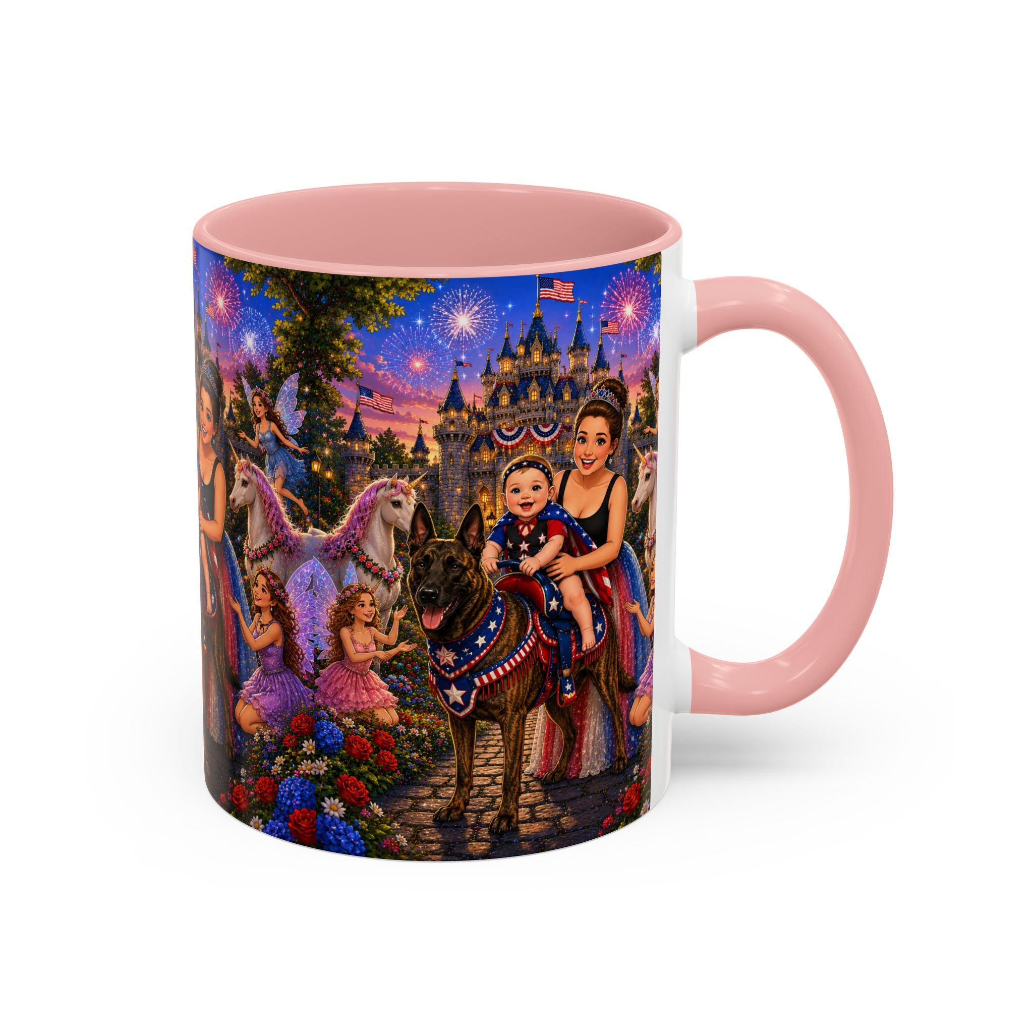 Patriotic Fairy Tale Coffee Mug — Family Castle, Fireworks & Unicorns