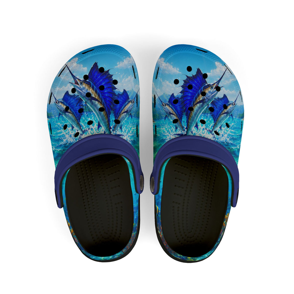Kids Blue Swordfish EVA Foam Clogs – Watercolor Ocean Print