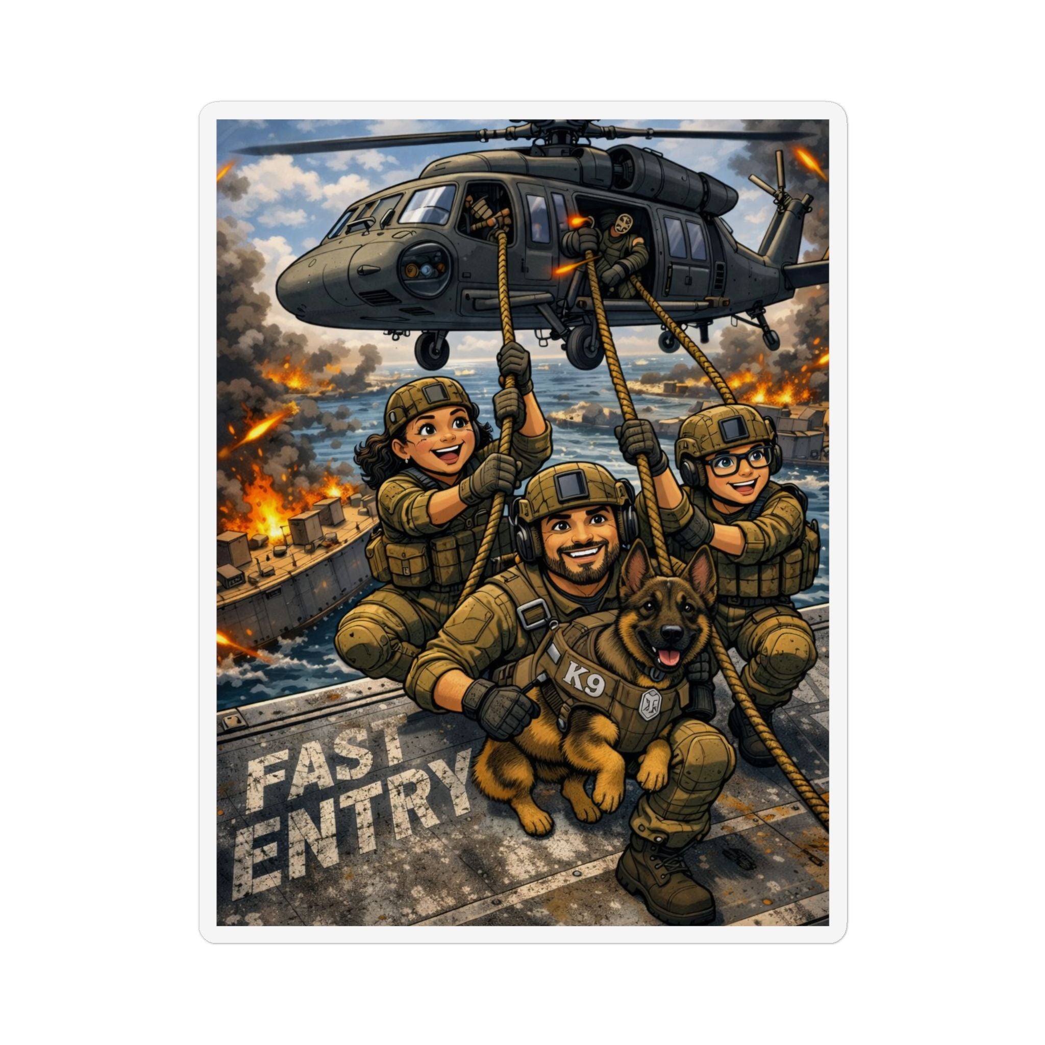 Military Fast Entry Team Custom Magnet — Helicopter K9 Rescue Design