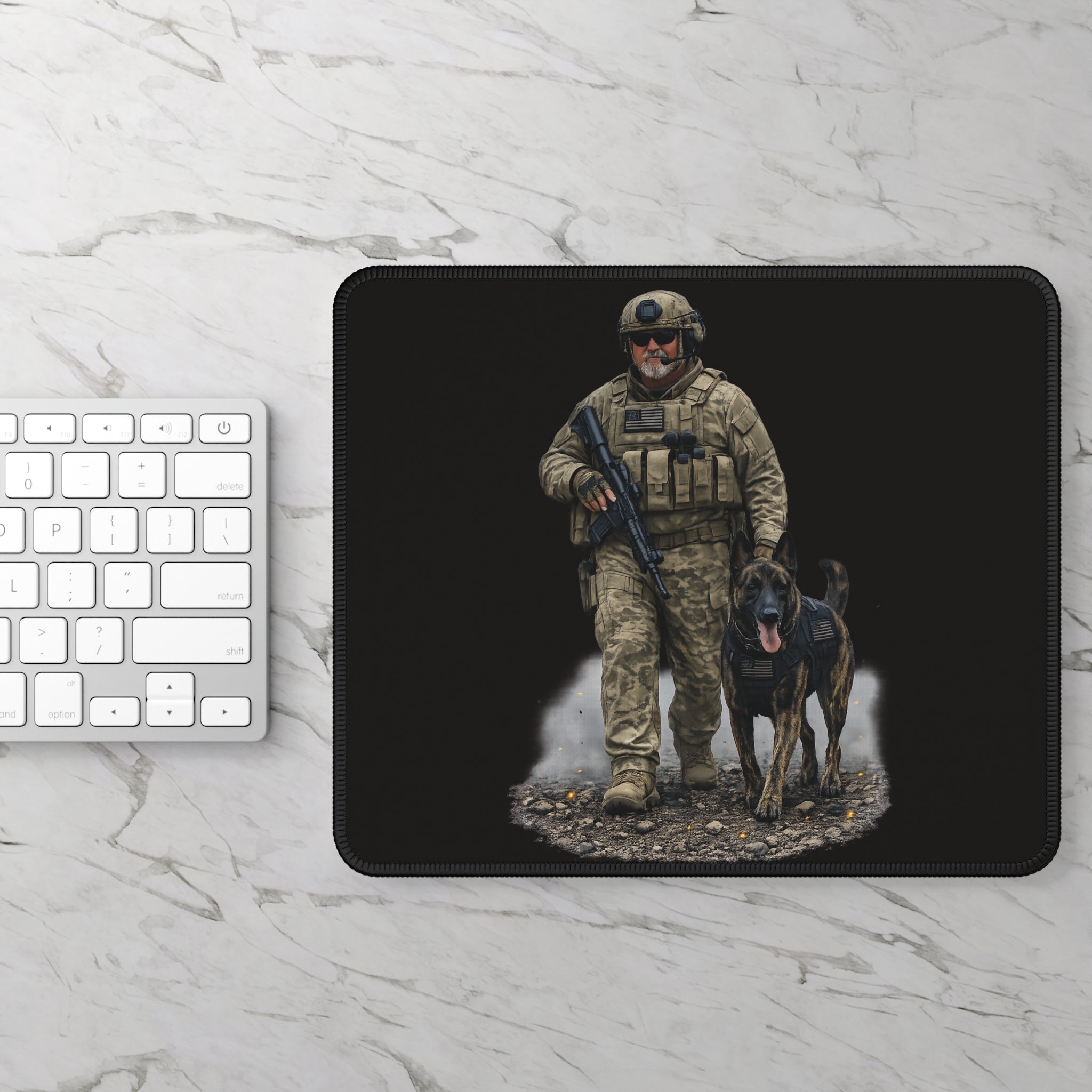 Tactical Soldier & K9 Gaming Mouse Pad - Military Veteran Gift