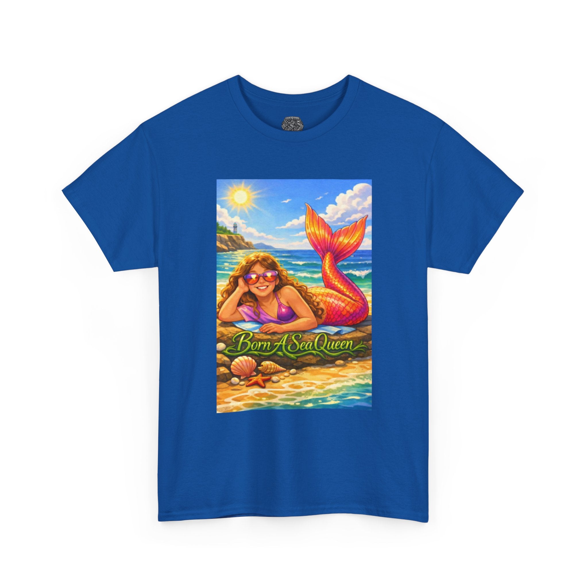Mermaid Beach T‑Shirt – “Born of Sea/Queen” Colorful Retro Summer Tee