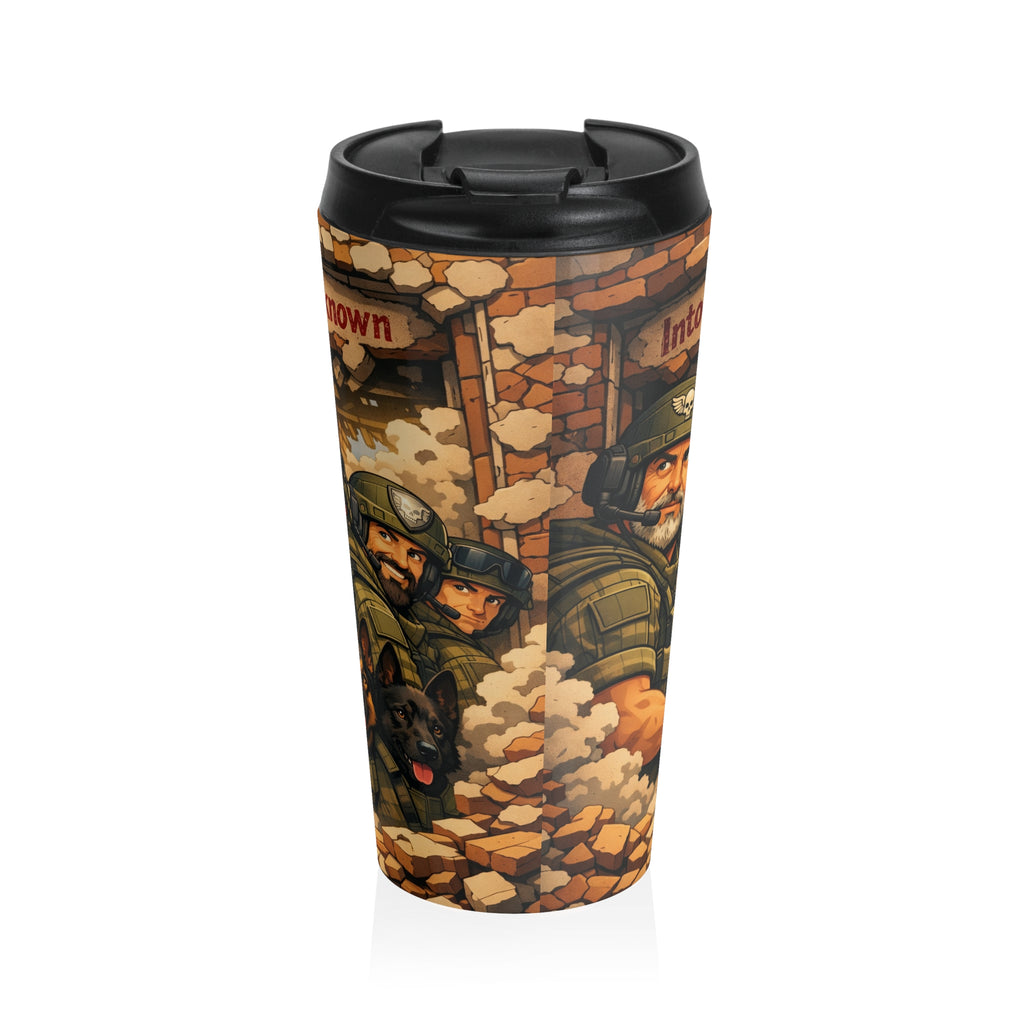 Military Tactical Travel Mug – ‘Into The Unknown’ Soldiers & K9 Stainless Steel Tumbler
