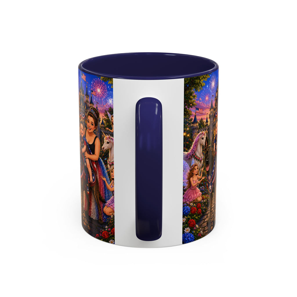 Patriotic Fairy Tale Coffee Mug — Family Castle, Fireworks & Unicorns