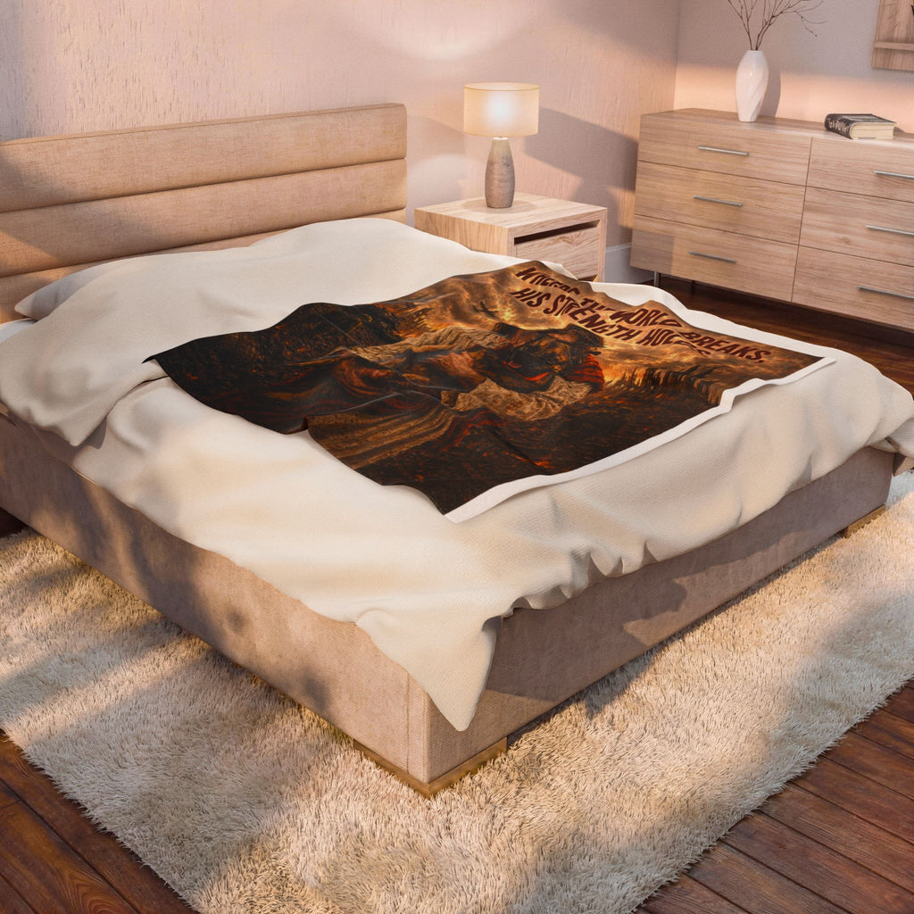 Christian Jesus Shepherd Velveteen Plush Blanket – "Where the World Breaks, His Strength Holds"