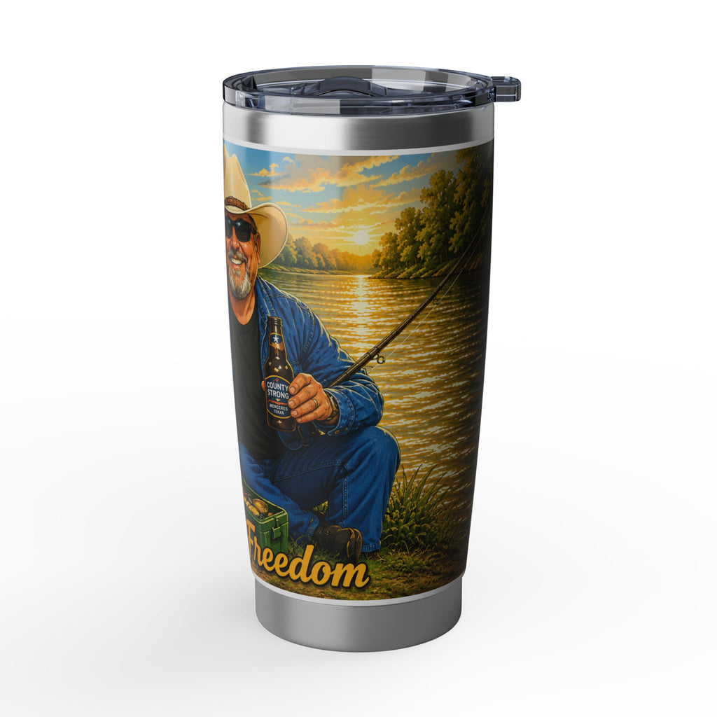 20oz Tumbler — 'Raised on Freedom' Cowboy & Rottweiler Travel Mug