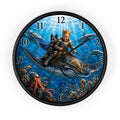 Underwater Kingdom Wall Clock — Boy K9 King Riding Manta Ray Fantasy Ocean Clock
