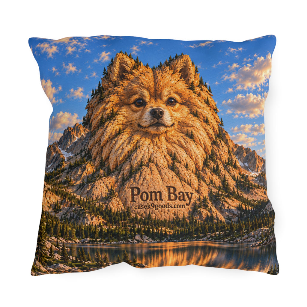 Outdoor Pillow – Pomeranian Dog Mountain Lake Scene