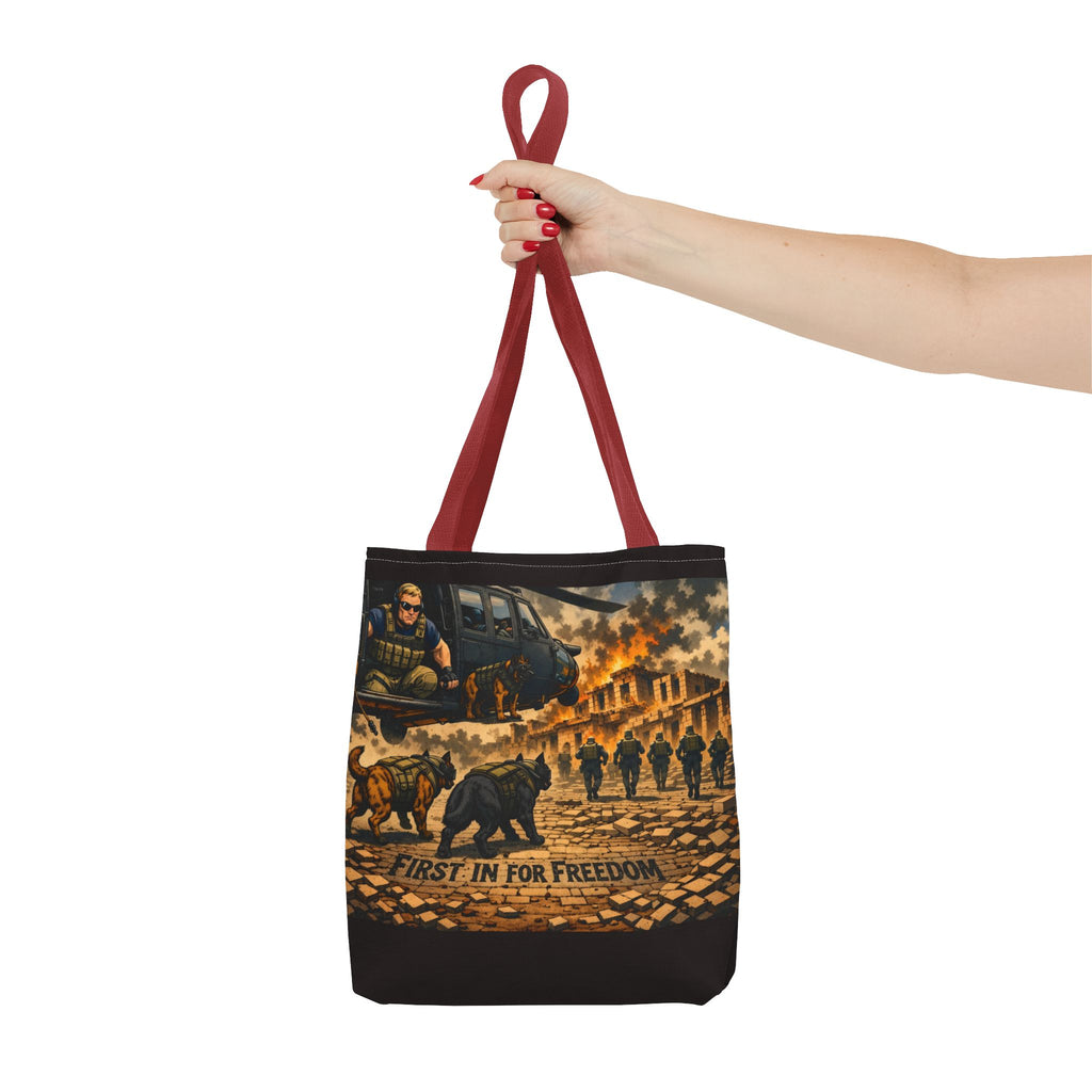 Tote Bag — "First In For Freedom" Military Scene Tote
