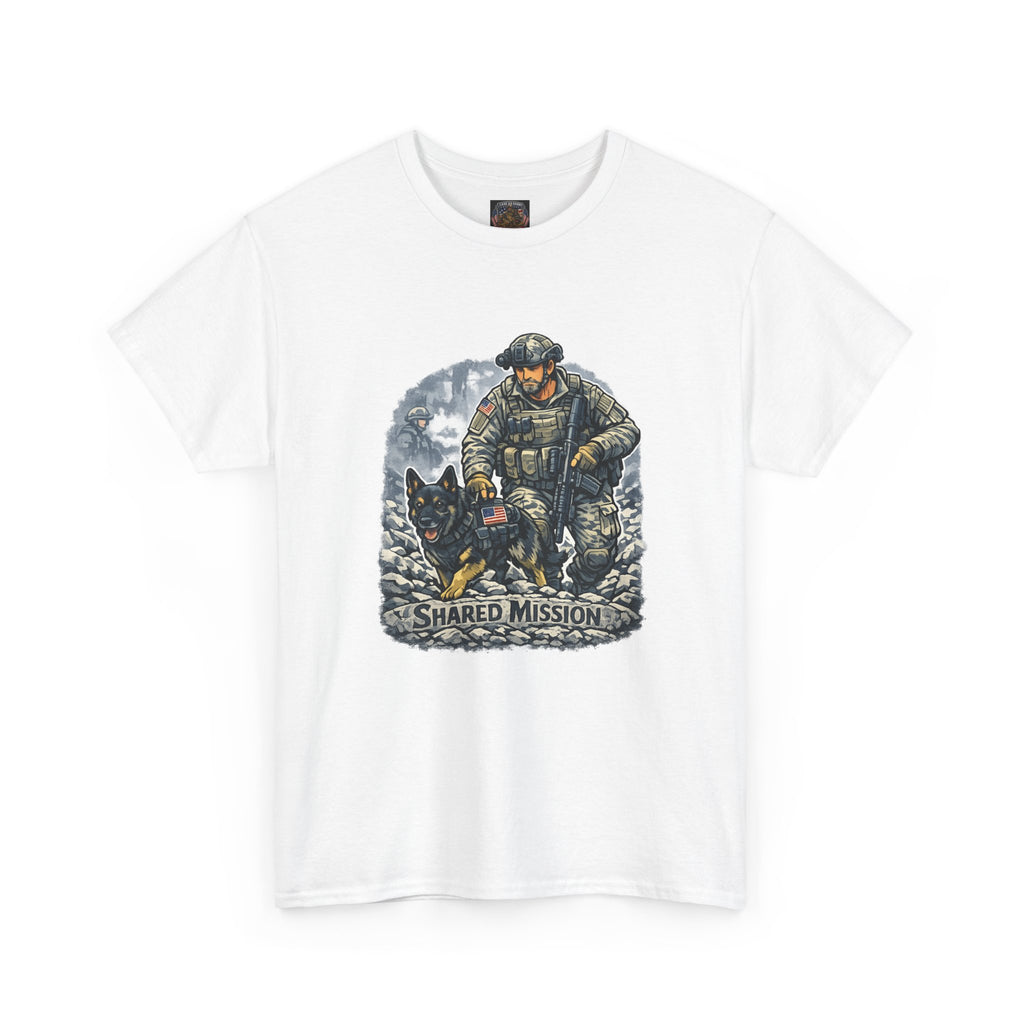 Military K9 T‑Shirt – 'Shared Mission' Soldier & German Shepherd Tribute Tee