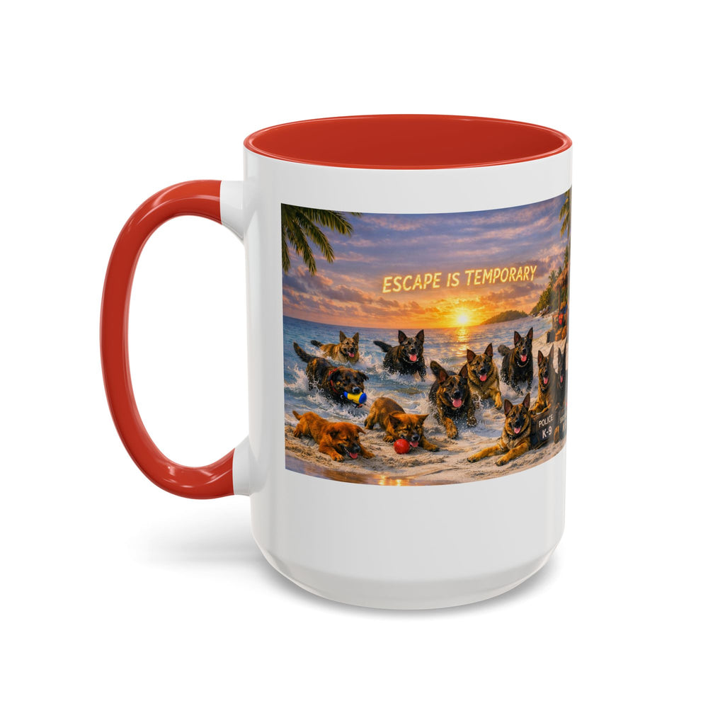 Dutch Shepherd Beach Coffee Mug — "Escape Is Temporary" Accent Mug (11/15oz)